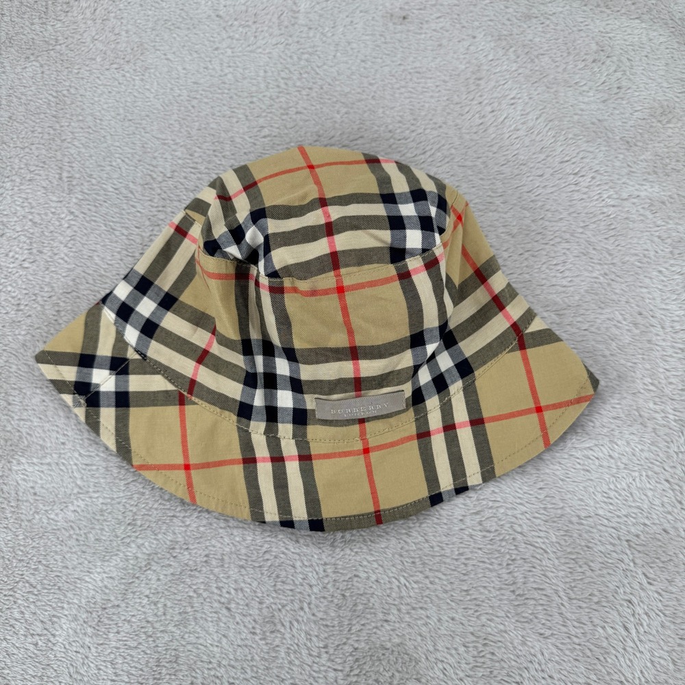 Vintage Burberry London Bucket Hat Tartan Plaid Womens M Beige‎ Preowned Cotton